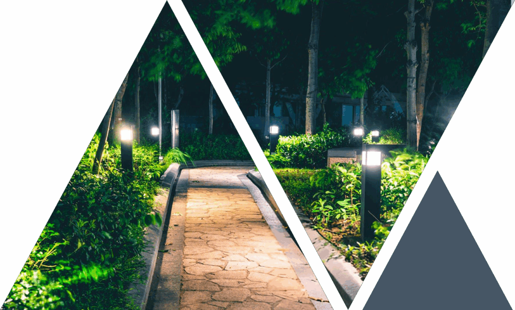 a walking path that is illuminated during the night