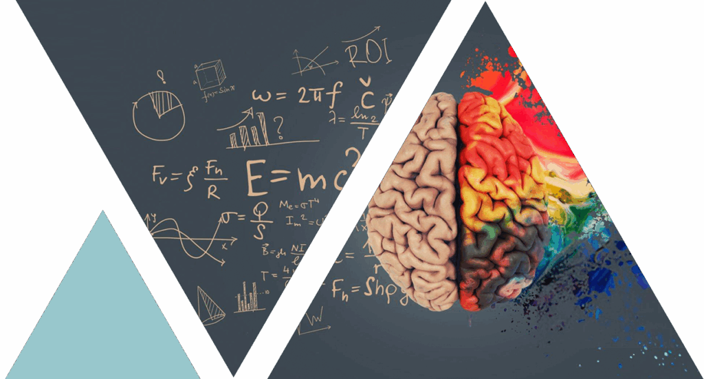 equations next to a brain and one half is very colorful
